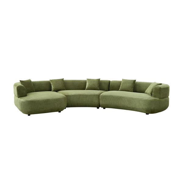 English Elm 155.91 Inch Green Quilted Curved Modular Sectional Sofa with Six Seats and Lumbar Pillows W2582S00198