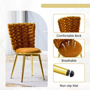 English Elm Set of 2 Velvet Dining Chairs with Braided Rope Backrests and Sculptural Metal Legs Gold,Orange W1512P491450