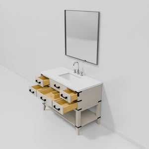 English Elm White Oak Single Bath Vanity Set With Cultured Marble Top, Chrome Faucet & Coordinating Mirror B2731S02110-GIGA