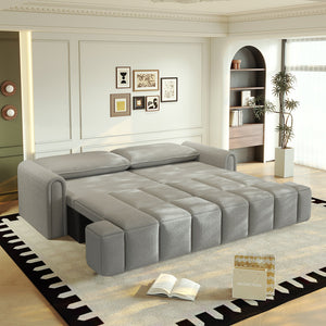 English Elm 90.2" 3-in-1 Convertible Sleeper Sofa Bed with Teddy Fabric & Storage, King-Size Comfort for Living LIGHT GREY W1885S00250