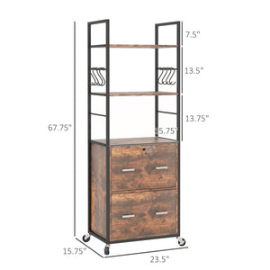 English Elm Vinsetto Rustic Brown 2-Drawer Mobile File Cabinet with Lock, Hanging Bars, Shelves & Wheels W2225P173973