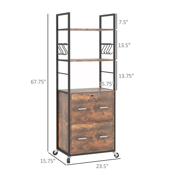 English Elm Vinsetto Rustic Brown 2-Drawer Mobile File Cabinet with Lock, Hanging Bars, Shelves & Wheels W2225P173973