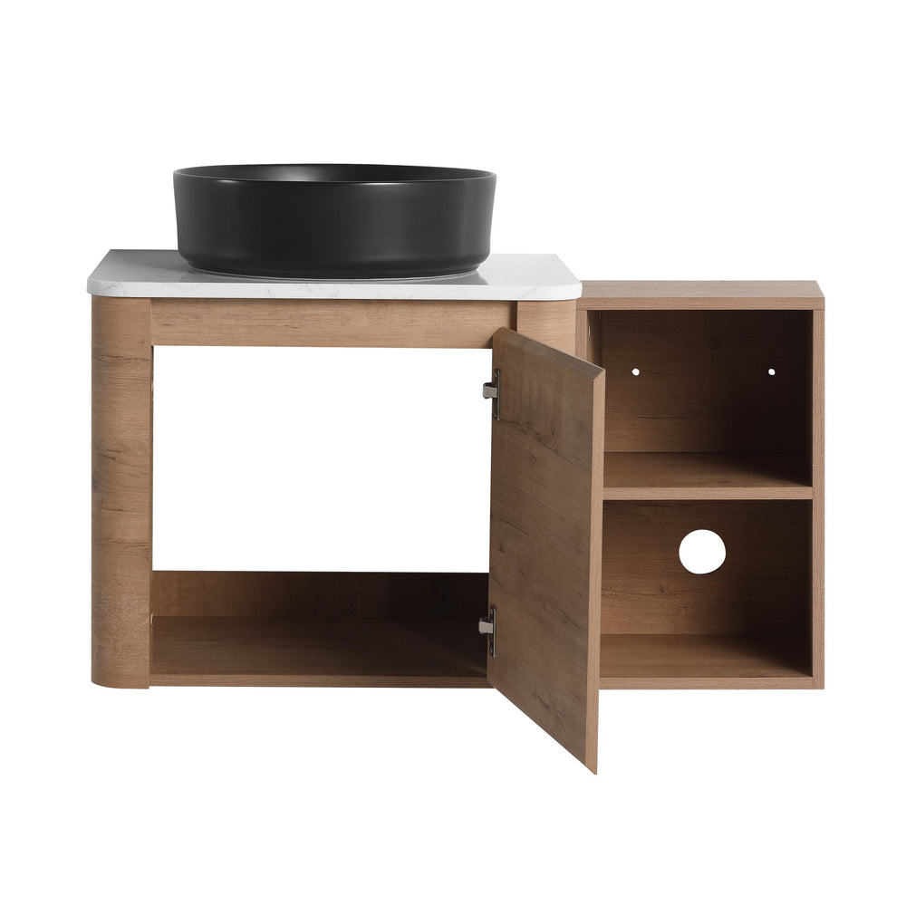 English Elm 36'' Wall-Mounted Bathroom Vanity With Ceramic Vessel Sink, Soft-Close Door & Stylish Storage Shelves W999S00407