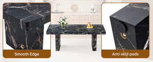 English Elm Table and Chair Set 7 Piece Black Marble Mdf Dining with Pu Leather Seating W1151S04135