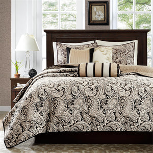 JLA Home Madison Park - 6 Piece Jacquard Quilt Set with Metallic Paisley Sheen, Reversible Texture and Hotel-Quality Finish 90 L x 90 W x 0.25H MP13-2694