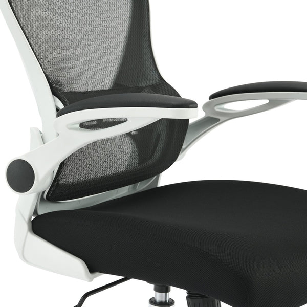 OSP Home Furnishings Mesh Back Ergonomic Office Chair with Lumbar Support Flip up Arms and Foam Seat Cushion White EMW96809C-3