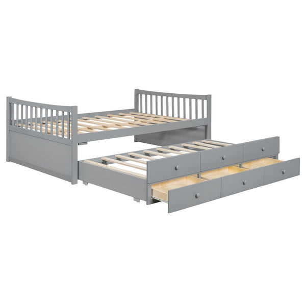 English Elm Full Size Daybed with Trundle Twin Pullout and Three Storage Drawers for Guest Rooms LP100341AAE