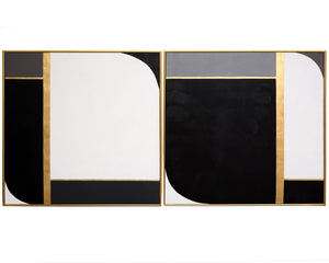 Sunpan DOUBLE EXPOSURE Set of 2 - 48" Modern Art Deco Canvas Diptych with Gold Floater Frames for Elegance A0219