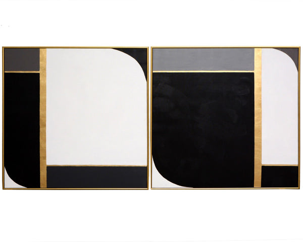 Sunpan DOUBLE EXPOSURE Set of 2 - 48" Modern Art Deco Canvas Diptych with Gold Floater Frames for Elegance A0219
