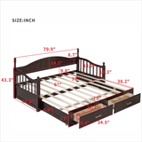 English Elm Wooden Twin Size Daybed With Twin Size Trundle, Extendable Daybed With Two Storage Drawers, Espresso(Expected Arrival Time:9.12)