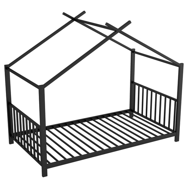 English Elm Twin Metal House Platform Bed with Slat Kit for Kids Sleepovers Sturdy Frame Elegant Silhouette 63.8"H Black MF322835AAB