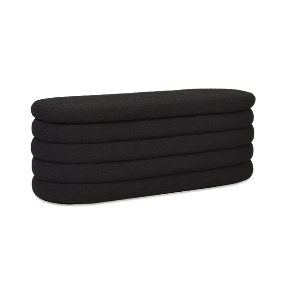 English Elm Jennifer Taylor Home - Fuji 49" Upholstered Oval Storage Bench with Bouclé Texture, Plush Tufted Lid & Hidden Compartment Black B2719P238463