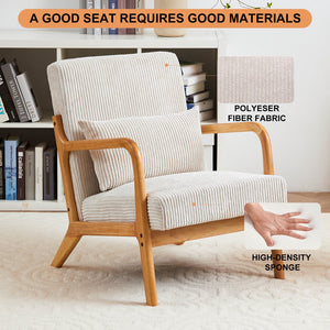English Elm Mid-Century Upholstered Accent Chair with Pillow, Ergonomic Solid Wood Frame for Living Room W2989P241862
