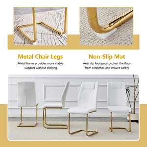 English Elm Table and Chair Set 8 Seater Oval Glass Dining with Glamorous Gold Base Modern Luxe Transparent,White+Gold W1151S04725