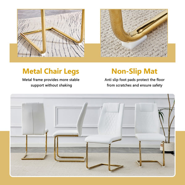 English Elm Table and Chair Set 8 Seater Oval Glass Dining with Glamorous Gold Base Modern Luxe Transparent,White+Gold W1151S04725