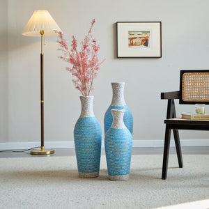 English Elm Desktop PVC Vase Set of 3 Decorative Tall Floor and Table Vases—Modern Durable Artful Accents for Home White+Blue W2796P261477