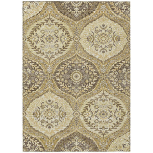 HomeRoots 10 Ft X 14 Ft Gold Khaki Ogee Polyester Area Rug for Indoor Outdoor Spaces 737001