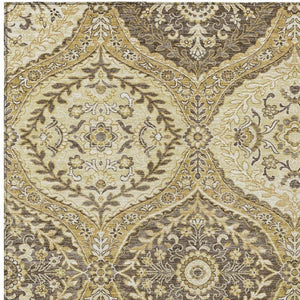 10 Ft X 14 Ft Gold Khaki Ogee Polyester Area Rug for Indoor Outdoor Spaces