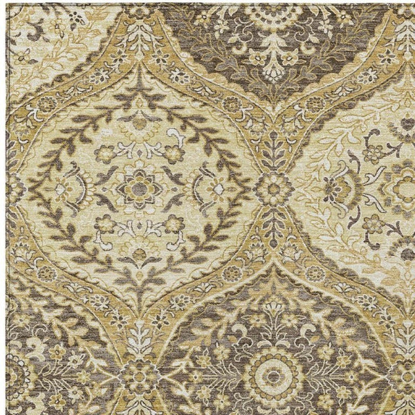 10 Ft X 14 Ft Gold Khaki Ogee Polyester Area Rug for Indoor Outdoor Spaces