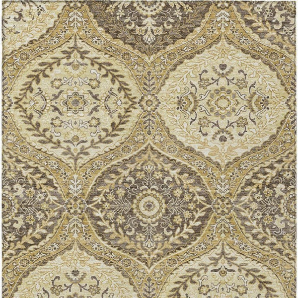 10 Ft X 14 Ft Gold Khaki Ogee Polyester Area Rug for Indoor Outdoor Spaces