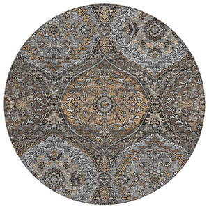 HomeRoots 8 Ft Round Ogee Washable Polyester Area Rug for Patio Porch or Family Room 737004