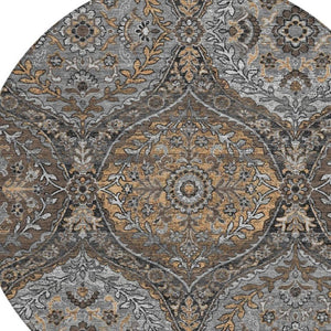 8 Ft Round Ogee Washable Polyester Area Rug for Patio Porch or Family Room