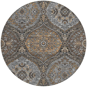 8 Ft Round Ogee Washable Polyester Area Rug for Patio Porch or Family Room