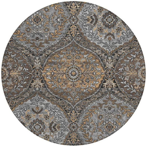 8 Ft Round Ogee Washable Polyester Area Rug for Patio Porch or Family Room