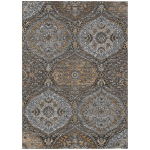 HomeRoots 8x10 Gray Brown Ogee Polyester Area Rug Washable Stain Resistant Indoor Outdoor 737005