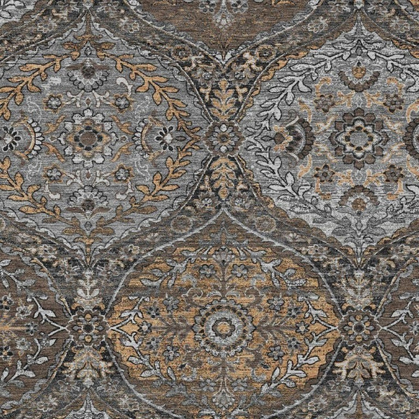 8x10 Gray Brown Ogee Polyester Area Rug Washable Stain Resistant Indoor Outdoor