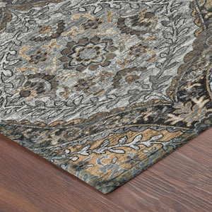 8x10 Gray Brown Ogee Polyester Area Rug Washable Stain Resistant Indoor Outdoor