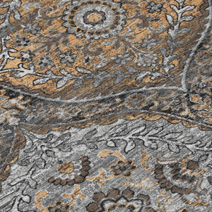 8x10 Gray Brown Ogee Polyester Area Rug Washable Stain Resistant Indoor Outdoor
