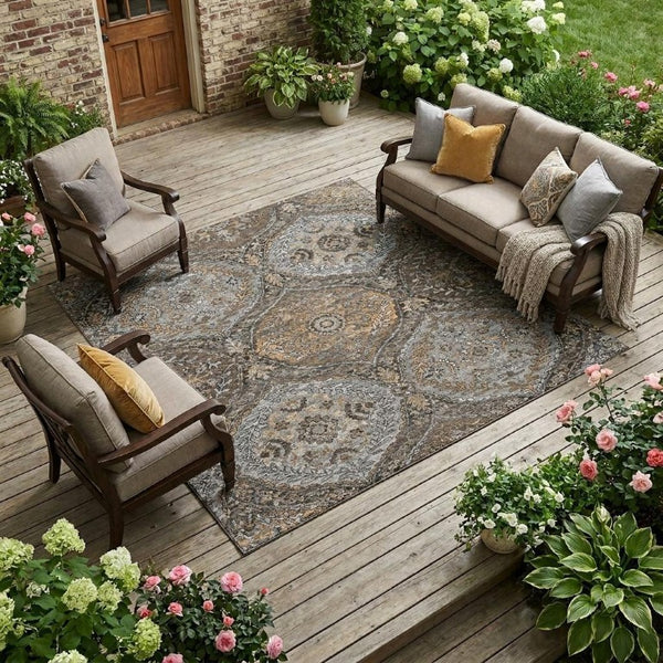 9x12 Indoor Outdoor Ogee Area Rug Washable Polyester Stain Resistant Patio Decor