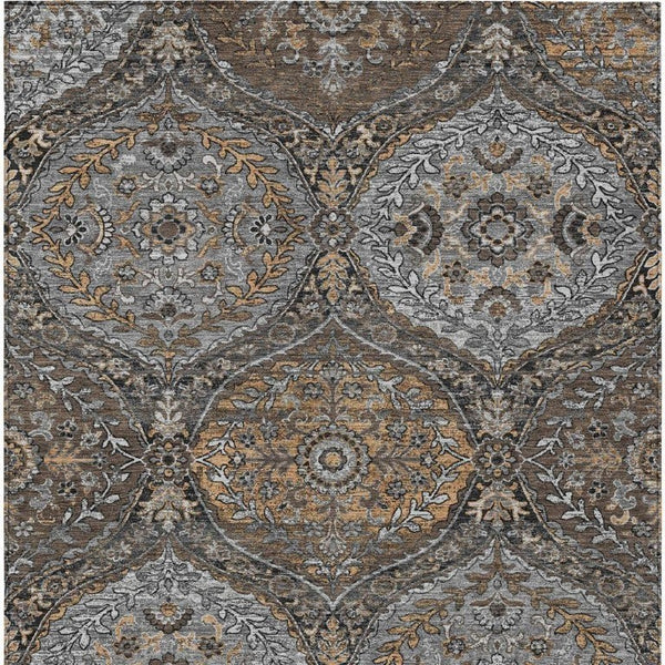 10 X 14 Gray Brown Ogee Polyester Area Rug Washable Stain Resistant Indoor Outdoor