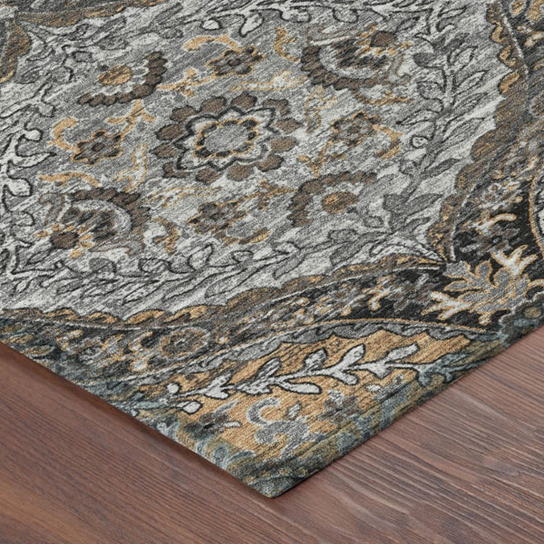 10 X 14 Gray Brown Ogee Polyester Area Rug Washable Stain Resistant Indoor Outdoor