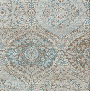 5x8 Ivory Brown Ogee Polyester Area Rug Washable Stain Resistant Indoor Outdoor