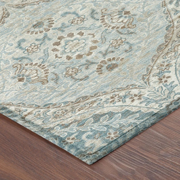 5x8 Ivory Brown Ogee Polyester Area Rug Washable Stain Resistant Indoor Outdoor