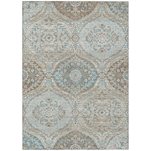 HomeRoots 8x10 Ivory Brown Ogee Polyester Area Rug Stain Resistant for Indoor Outdoor Use 737011