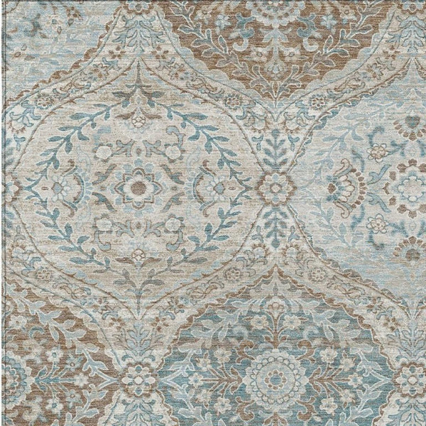 8x10 Ivory Brown Ogee Polyester Area Rug Stain Resistant for Indoor Outdoor Use