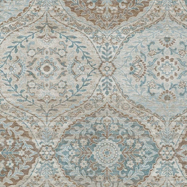 9x12 Ivory Brown Ogee Polyester Area Rug Washable Stain Resistant Indoor Outdoor