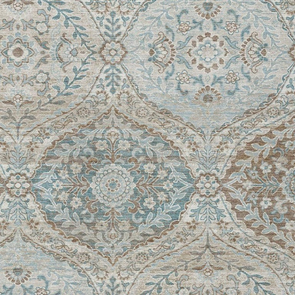 10 Ft X 14 Ft Ivory Brown Ogee Polyester Washable Rug for Indoor Outdoor Living