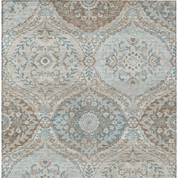 10 Ft X 14 Ft Ivory Brown Ogee Polyester Washable Rug for Indoor Outdoor Living