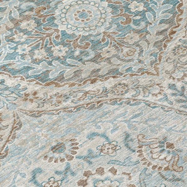 10 Ft X 14 Ft Ivory Brown Ogee Polyester Washable Rug for Indoor Outdoor Living