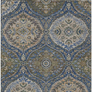5x8 Navy Linen Ogee Polyester Area Rug Washable Stain Resistant Indoor Outdoor Use