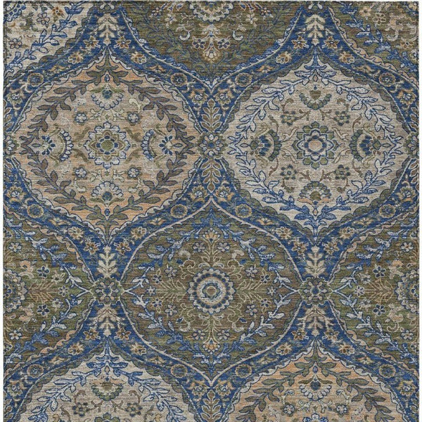 5x8 Navy Linen Ogee Polyester Area Rug Washable Stain Resistant Indoor Outdoor Use