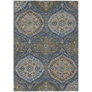 HomeRoots 8x10 Navy Linen Ogee Polyester Area Rug Washable Stain Resistant Indoor Outdoor Patio 737017