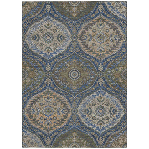 8x10 Navy Linen Ogee Polyester Area Rug Washable Stain Resistant Indoor Outdoor Patio