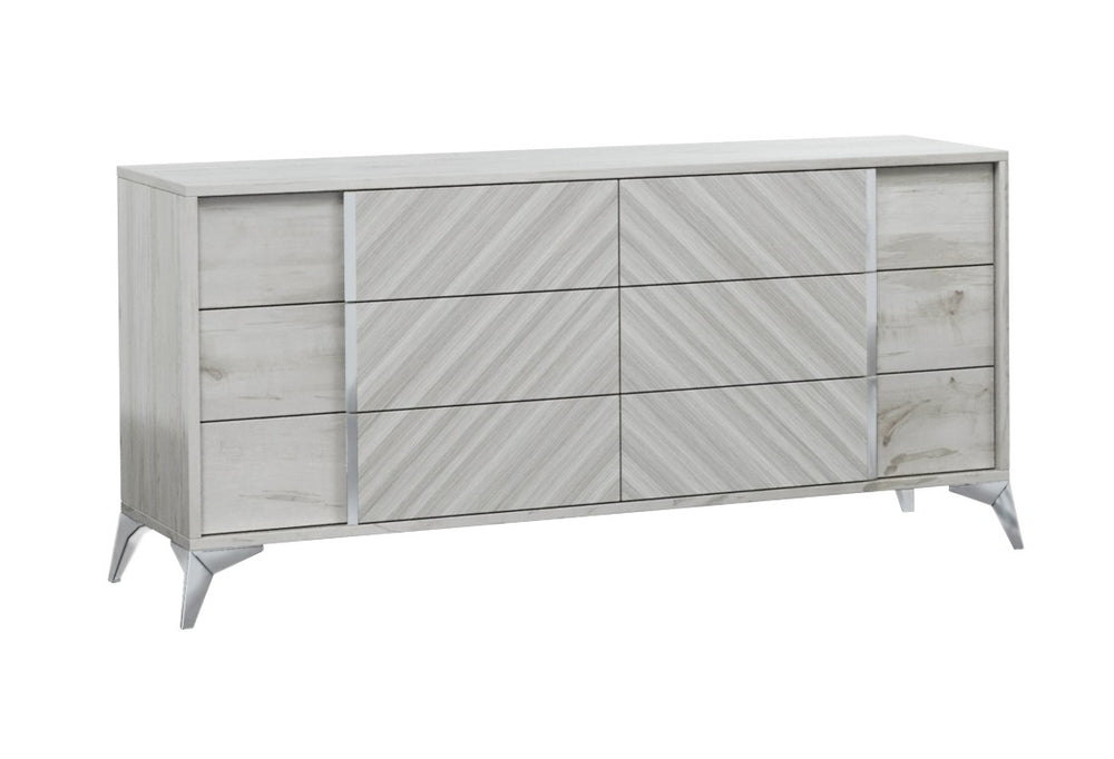 VIG Furniture Alexa Italian Modern Grey Dresser With High-Gloss Finish, 6 Soft-Close Drawers & Metal Legs, 61" VGACALEXA-DRS