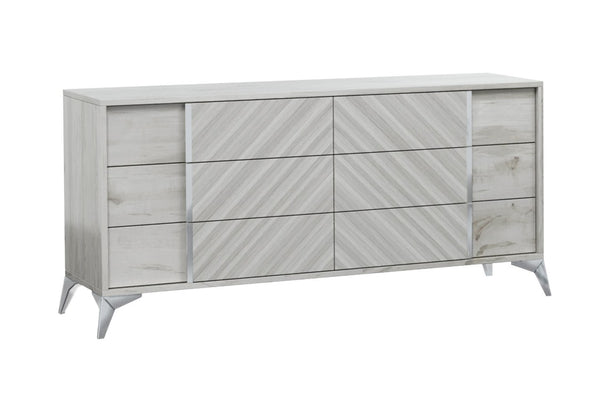 VIG Furniture Alexa Italian Modern Grey Dresser With High-Gloss Finish, 6 Soft-Close Drawers & Metal Legs, 61" VGACALEXA-DRS
