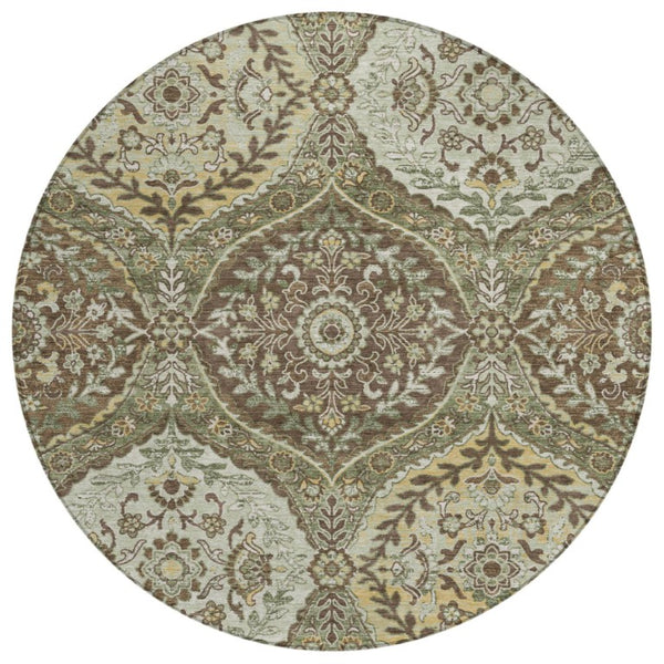 HomeRoots 8 Ft Round Ogee Polyester Area Rug Washable Stain Resistant for Indoor Outdoor 737022